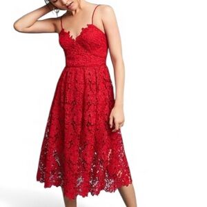 Donna Morgan Scarlet Lace Midi Dress